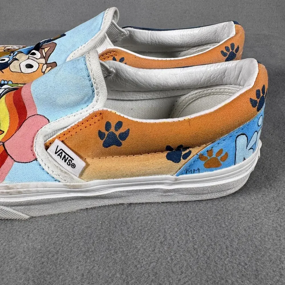 Vans Shoes Kids‎ Size 2 Slip-On Bluey Custom Hand Painted Canvas Paw Print Art